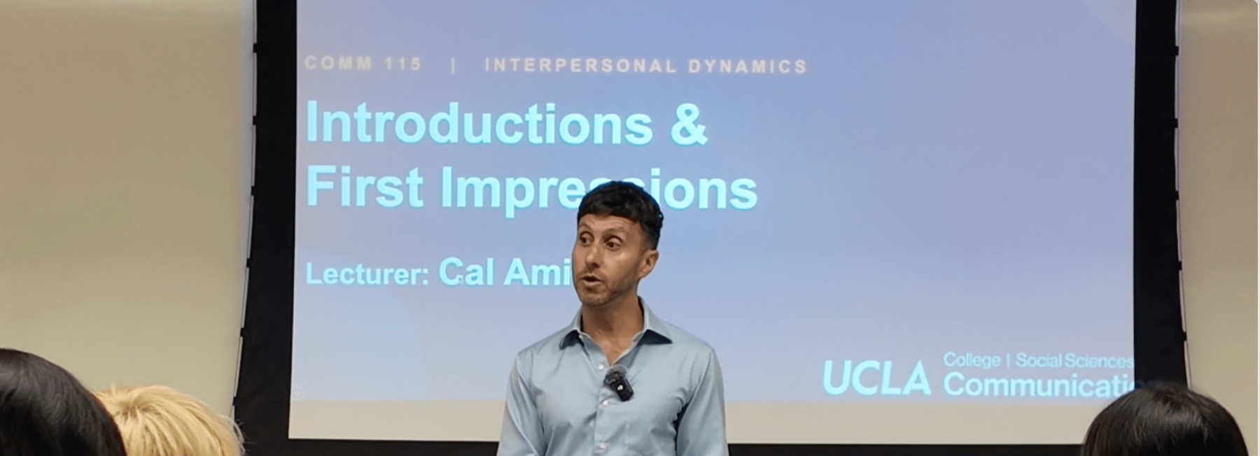 Cal Amir lecturing on introductions and first impressions at UCLA